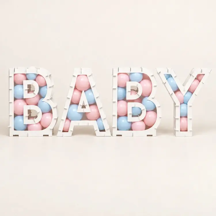 Originale weiße BABY-Rahmen, mit rosa und blauen Ballons gestaltet