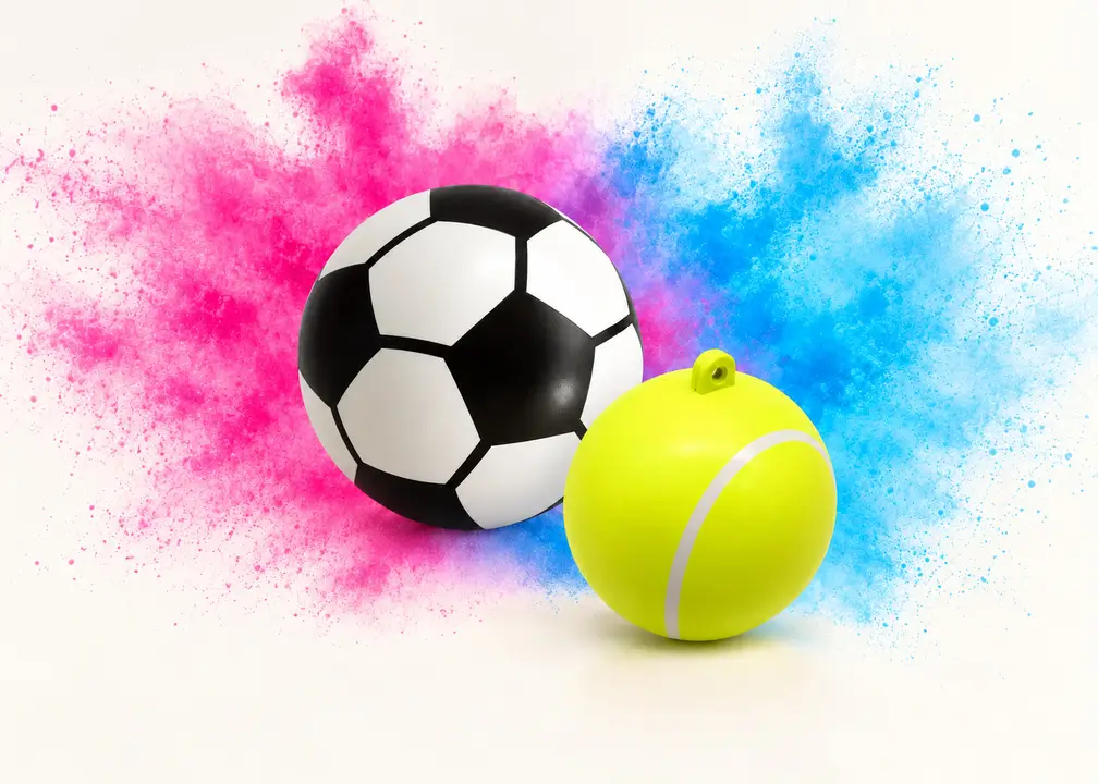 Gender Reveal Fußball und Tennisball mit Füllöffnung – breites Motiv