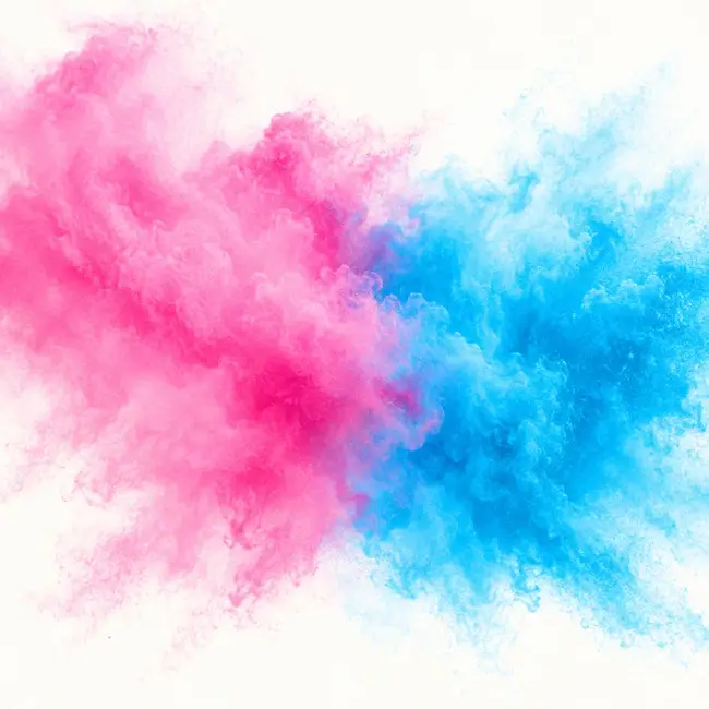 Fein zerstäubtes rosa und blaues Farbpulver