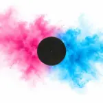 Gender Reveal Hockeypuck mit fein zerstäubtem rosa und blauem Farbpulver